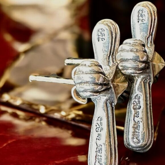 NW Lagos "Caviar" Silver / 18K Gold Earrings - Picture 7 of 8